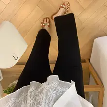 レーストリミングのストレートカジュアルパンツ【夏用・薄手・高ウエスト・快適  なストレッチ】（セットアップ対応）