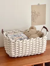 布製コットンロープ編み収納バスケット【化粧品整理用・デスクトップ用・インテリア雑貨収納】