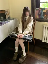 春季新作 ニットベスト【カジュアルスタイル・ブラウン・重ね着対応】