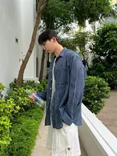 深い青の薄手ストライプ長袖シャツ【メンズ・夏用・軽量・通気性・UVカット】