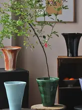侘寂風オイルペインティング陶器花盆【ビンテージ感・カラフル】