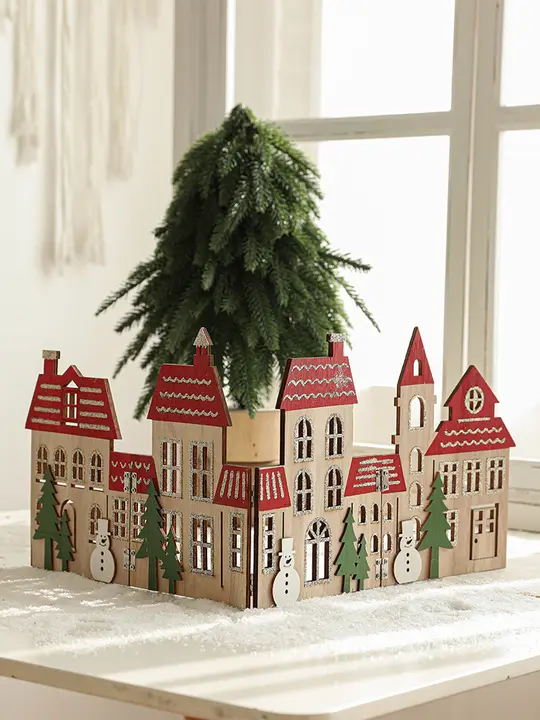 クリスマスツリーの脚 装飾品 欧式木製栅欄 窓台の配置