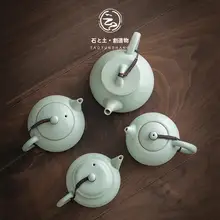 手作り陶器の茶壺【汝窯・フィルター付き・家庭用・ウエイトタイプの泡茶用】