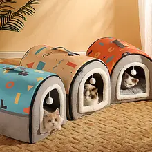 冬用加厚閉じた猫用ハウス【取り外し可能・暖かさと安全感】