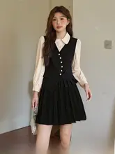 春の学院風デザイン！斜めボタンのブレザーシャツとプリーツスカート（セットアップ対応）