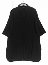 コットンシフォンVネックワンピース【ブラック・ストレート・ミディアムスリーブ・ゆったりシルエット】