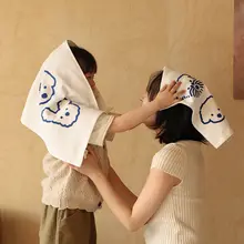 純綿製 柔らかい手描きの犬デザイン フェイスタオル【赤ちゃん用・吸水性・肌に優しい】