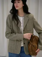 羊毛ツイードのダブルポケットジャケット【秋冬用・スリムフィット・三ボタン】