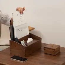 高級感ある無垢材製マルチ機能ティッシュボックス【リモコン収納・テーブル用】