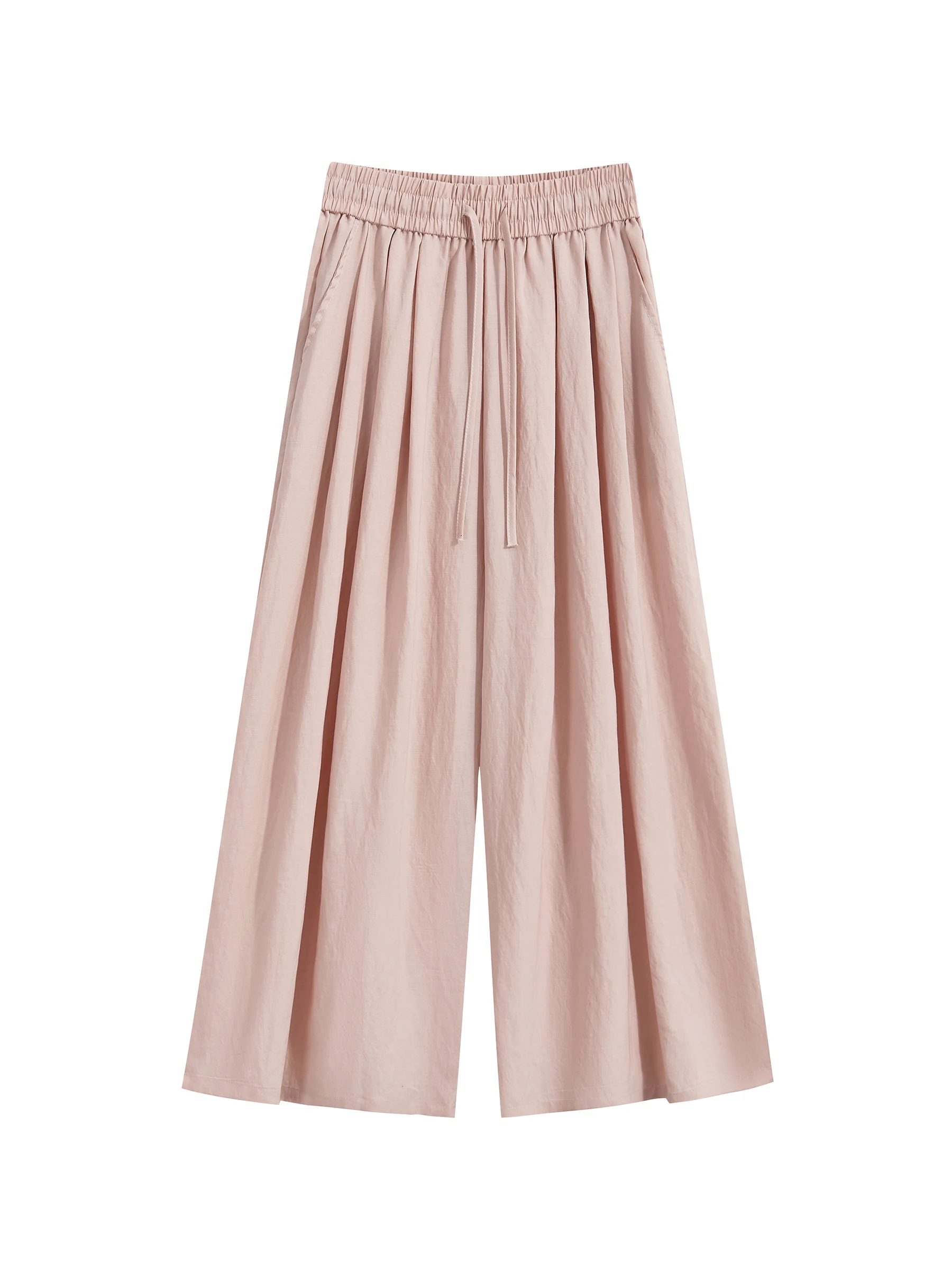 夏にぴったりな女性用ピンクのハイウエストワイドレッグパンツ