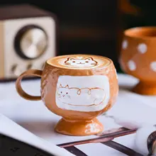 かわいらしい猫デザインの陶器製コーヒーカップ【おしゃれで使やすい・家庭用】