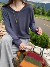 薄手無地長袖Tシャツ【レディース・ホワイト・ルーズフィット・バンブーコットン】