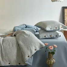 ボタン付き三層シフォンコットン製フラワーパターン寝具セット【高級感ある全棉・春夏秋冬用】（セットアップ対応）