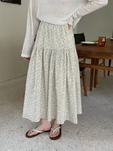 ヴィンテージ風 フラワープリント Aラインロングスカート【ウエストゴム・軽やかなドレープ】