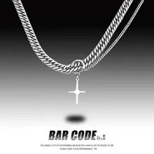 BAR CODE クロスデザイン メンズチタンネックレス【ヒップホップスタイル・ワイド・ロックチェーン】