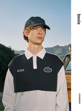 レトロデザインの長袖ポロシャツ【男性用・ステッチ付き・襟付き・ビンテージスタイル】（セットアップ対応）