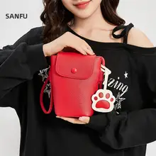 夏用シンプルデザインのフラップ携帯電話ポーチ【立体猫爪チャーム付き・ファッショナブル】