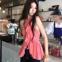 純粋な魅力のフリル付きホルターネックトップス（女性用）