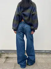 大きいサイズのアメリカンヴィンテージ風ストレートジーンズ【春用・ウォッシュ加工・ハイウエスト・ワイドレッグ】