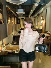 無地の不規則なリボン付きオフショルダーシャツ【春用・カジュアル・女性用】
