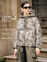 フランス風短丈通勤トレンチコート【レトロプリント・長袖・フード付き】