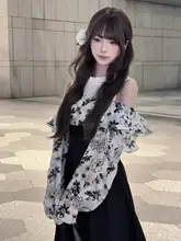 露肩デザインの花柄フリルスリーブドレス【ウエスト絞り・女性用】