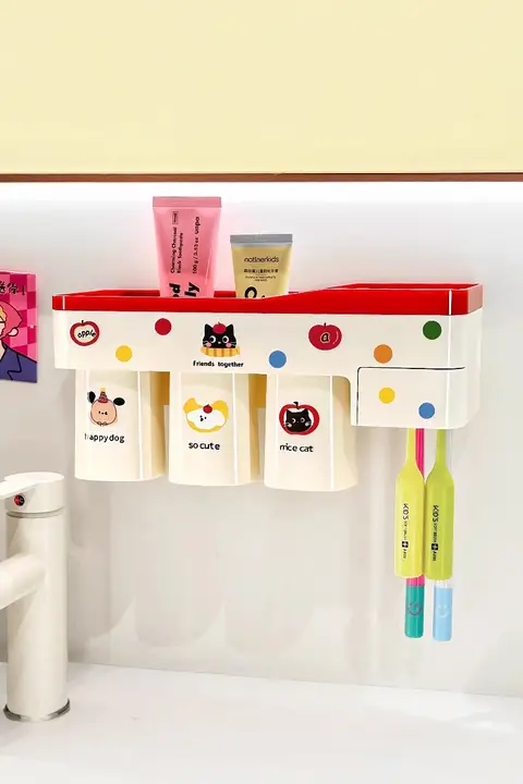 マグネット式 壁掛け歯ブラシホルダー【穴あけ不要・トイレ用・コップ収納可能】