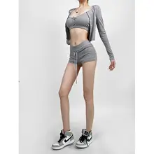 シンプルで快適！ニットスポーツウェア【タンクトップ・ショートパンツ・ウエストリボン付き】（セットアップ対応）