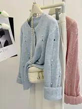 洗練されたデザインのブルーニットカーディガン【スウィート・秋用・マヘアウール・短丈】