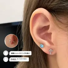 RINGRING クロスデザインのチタン製ピアス【爆光・平底・女性用】