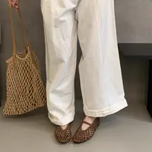 フランス風レトロデザインのメッシュ編みフラットシューズ【夏用・ロマン風・マリージェーン】