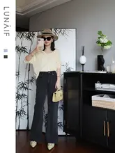 LunaSelected 夏用ハイウエストデニムワイドパンツ【柔らかい質感・ウォッシュ加工・フィット】