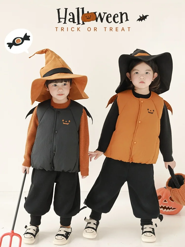ハロウィンに必要な子供の仮装アイテム：可愛らしいデザインの立体翅膀付き南瓜コットンベスト