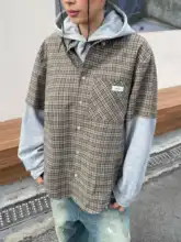 アメリカンリトロスタイルのチェック柄パネルフード付きシャツとスウェットのセット【ゆったりサイズ】