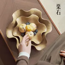 栗石陶器製 花縁デザインのフルーツボウル【居住空間用・侘寂風】