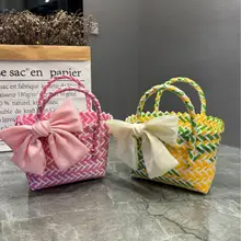 プラスチック製 編み込みハンドバッグ【ビーチ用・ギフトバスケット・女性用】（セットアップ対応）