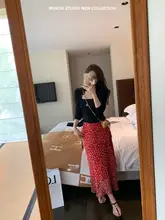 フラワープリント半身裙とカーディガン【フレンチロマン風・薄手・セットアップ対応】