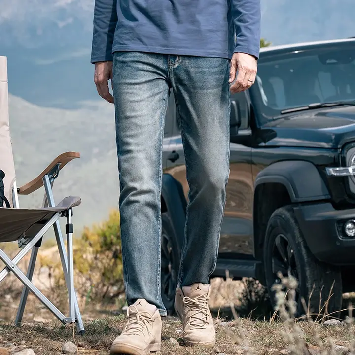 デニムパンツ メンズ ウィスカー加工 ウォッシュ加工 ストレート 着痩せ 着回し アメカジ ヴィンテージ 春秋