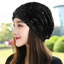 春秋用 レディース パフハット【通気性・薄手・花柄・レース付き・白髪隠し】