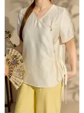 夏用 新中式デザインのゆったりとした花柄半袖トップス【レース付き】と広がるパンツ（セットアップ対応）