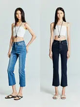 高弾性ヴィンテージハイウエストスキニーフレアデニムパンツ【破れ加工・八分丈】