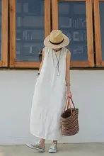 高品質のリネン製ノースリーブワンピース【涼感・マキシ丈・シルエット】