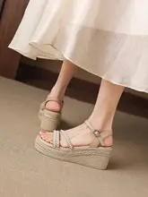 極上の柔らかさ！厚底編みデザインの夏用ローマ風サンダル【高ヒール・女性用】（セットアップ対応）