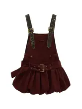 コーデュロイ サロペットワンピース【レトロ・カジュアル・ショート丈・甘辛スタイル】