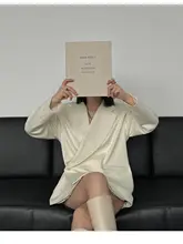 PAPERLLL春用 女性用アシンメトリーシングルジャケット【ベビーブルー・ゆったり・スラントボタン】