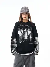 ストライプ柄長袖Tシャツ【春季・ストリートスタイル・ゆったりフィット】