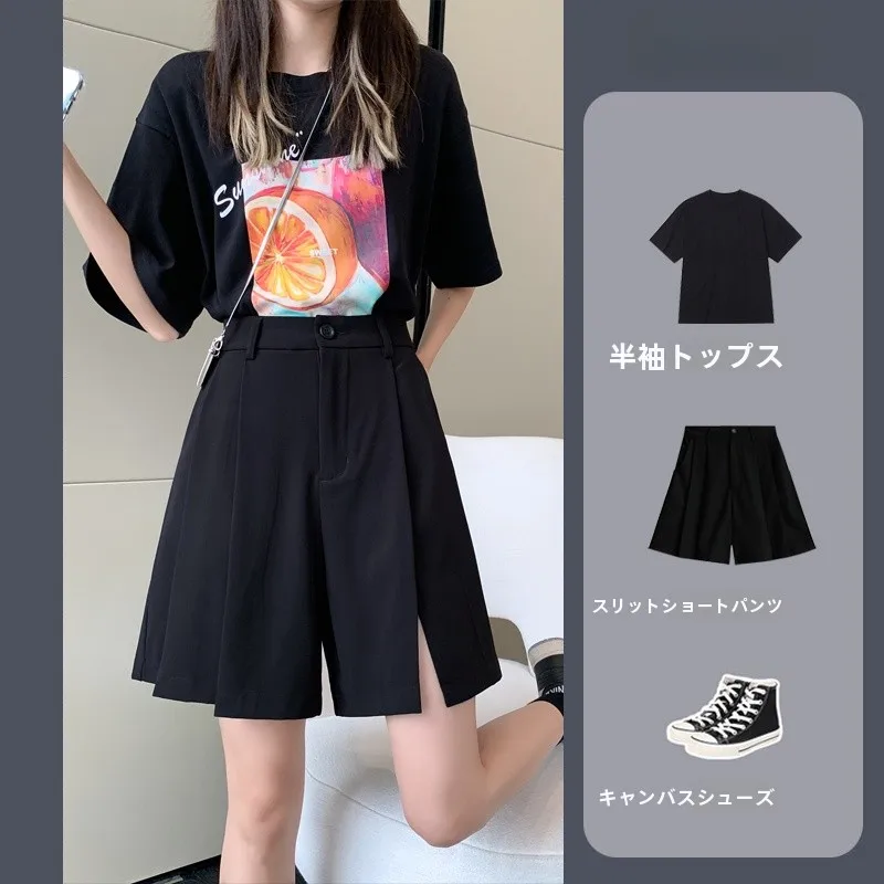 黒のワイドレッグショートパンツ：高腰Aラインで通勤シーンに最適なコーデの基盤