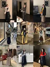 春秋用 レディース 2色配色 ハイウエスト Aライン スカート【ヴィンテージ風・プリーツデザイン・ミディ丈】