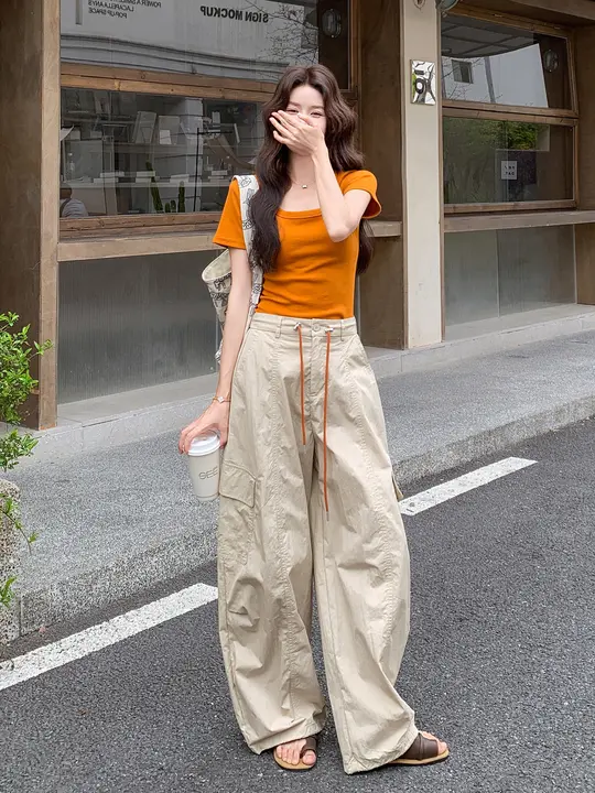 夏季向けおしゃれなTシャツとワイドパンツ【カジュアルスポーツスタイル・女性用】（セットアップ対応）
