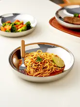 食品グレード304ステンレスダブルレイヤー耐熱プレート【家庭用・サラダ・パスタ・グリル料理用】